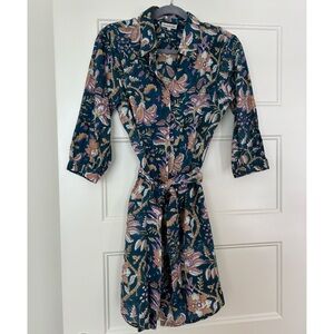 Fitzroy & Willa Block Print Floral Cotton Shirtdress Small